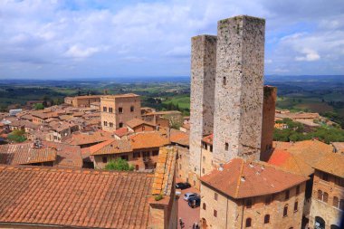 İtalya 'daki San Gimignano kuleleri. İtalyan Eski Kasabası. UNESCO Dünya Mirası Alanı.