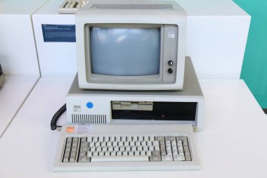 TERRASSA, SPAIN - OCTOBER 6, 2021: IBM personal computer obsolete system. Collectible vintage computer hardware.