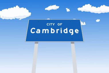 Ontario, Kanada 'da Cambridge şehir sınırı tabelası. Şehir sınırı karşılama tabelası.