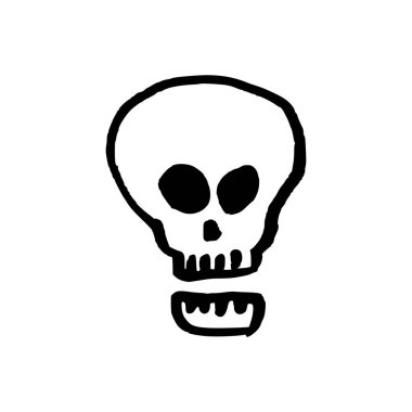 Korkunç insan kafatası. Doodle tarzı el çizimi nesne. Basit izole edilmiş dış hat.