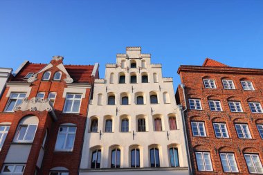 Almanya 'daki Lubeck kasabası. Hanseatic Şehri. Ortaçağ Eski Şehir mimarisi.