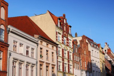 Almanya 'daki Lubeck kasabası. Hanseatic Şehri. Ortaçağ Eski Şehir mimarisi.