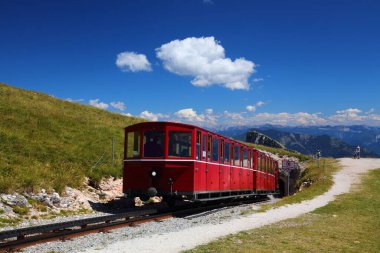 Schafberg mountain in Salzkammergut region of Austria. Schafberg rack railway (cog railway) line.