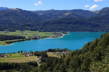 Wolfgangsee mountain lake in Austrian Alps. Austria landscape in Salzkammergut region.
