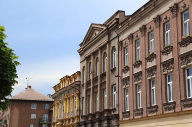 Ceski Tesin sokak manzarası. Cesky Tesin kasabasının mimarisi, Çek Cumhuriyeti.