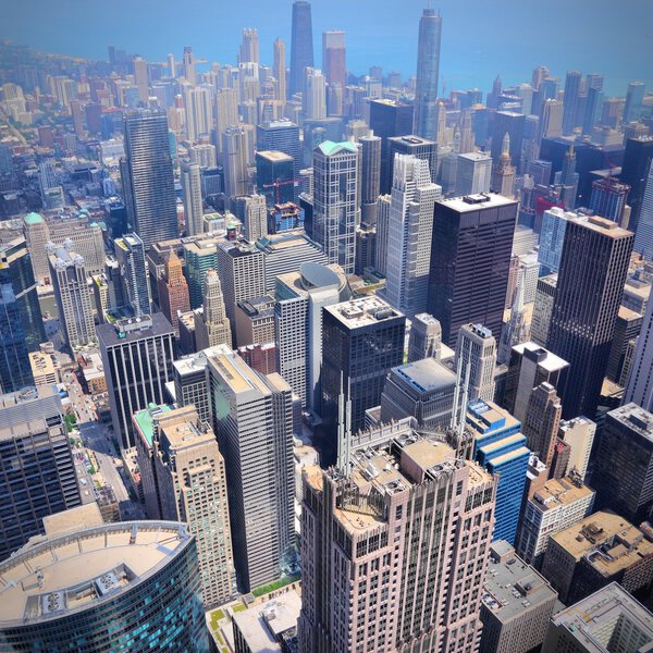 Downtown Chicago aerial view - modern American city.