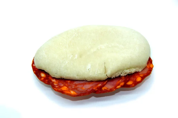 Chorizo Sandwich Typical Spanish Spiced Sausage Spanish Bread Mollete — Stock Photo, Image