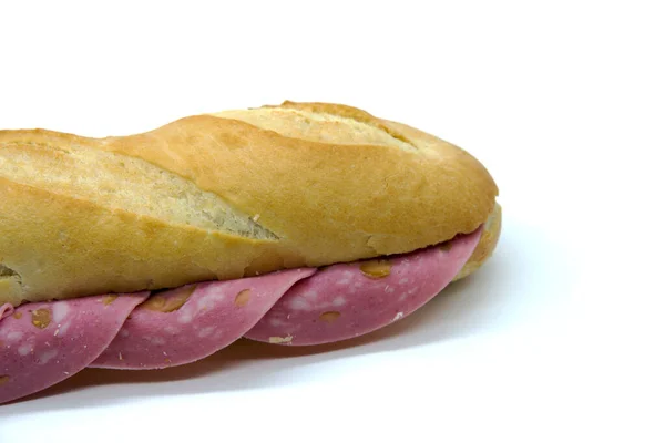 Сэндвич Мортаделлой Домашнем Хлебе Названием Багет — стоковое фото