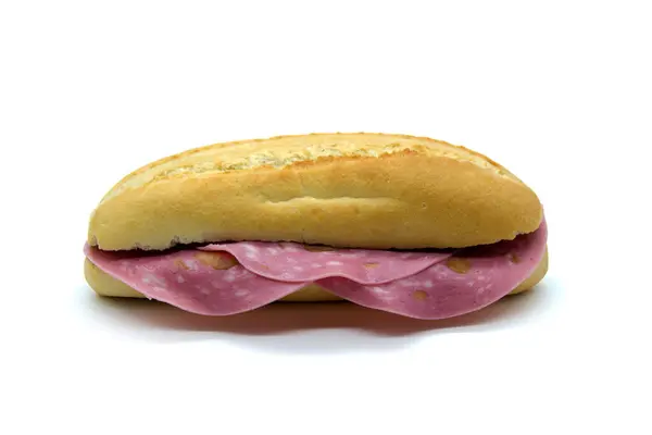 Mortadella Sandwich Homemade Spanish Small Bread Called Pitufo — Stock Photo, Image