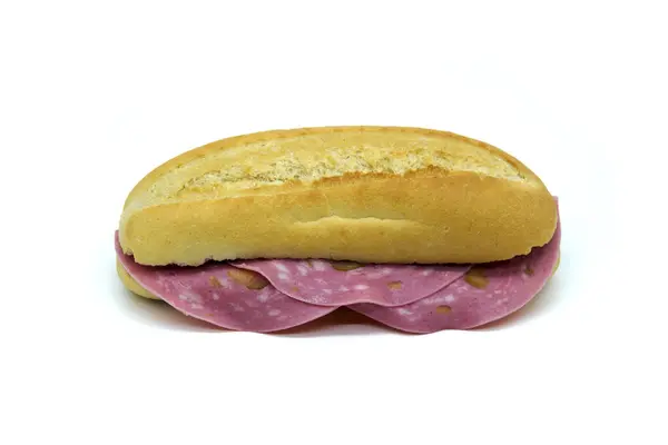 Mortadella Sandwich Homemade Spanish Small Bread Called Pitufo — Stock Photo, Image