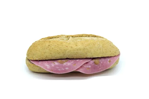 Mortadella Sandwich Homemade Spanish Small Wholemeal Bread Called Pitufo — Stock Photo, Image