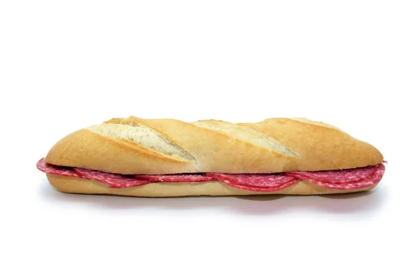 Salami Sandwich Italienische Wurst Auf Französischem Minibaguette Brot — Stockfoto