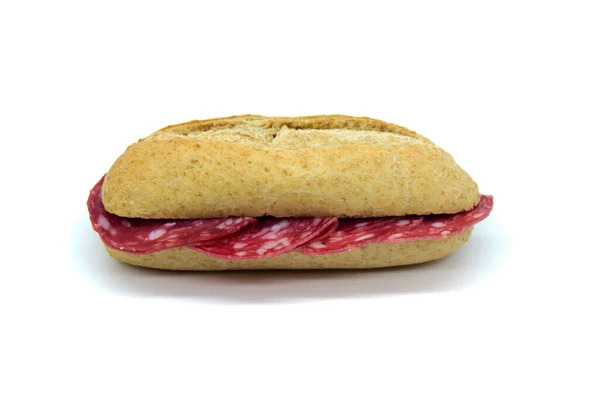 Spanish Sausage Salchichn Sandwich Homemade Small Bread Called Pitufo — Stock Photo, Image