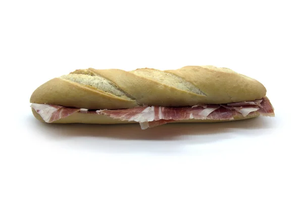 Sandwich Jamón Ibérico Con Pan Casero Baguette — Foto de Stock