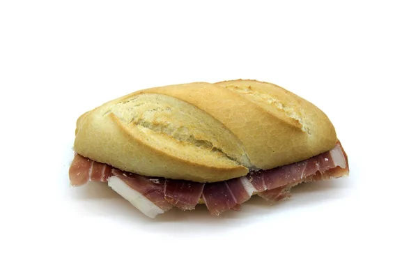 Iberian Ham Sandwich Small Homemade Bread — Stock Photo, Image