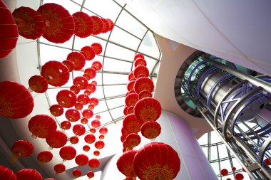 İç asılı kırmızı Çin fener bakılması