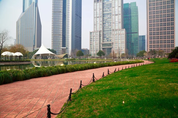 Shanghai Lujiazui at city park buildings backgrounds streetscape — Stock Photo, Image