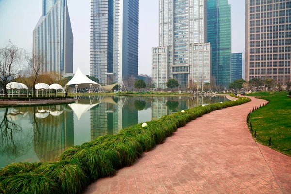 Shanghai Lujiazui at city park buildings backgrounds streetscape — Stock Photo, Image