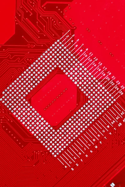 컴퓨터 마더보드의 빨간 회로 기판 질감 배경 — 스톡 사진