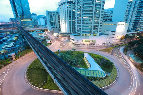 Aerial view at City round road and railway — Stock Photo, Image