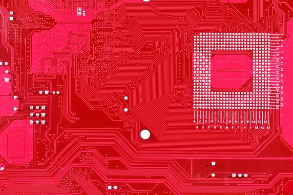 Fondo de textura de placa de circuito rojo de la placa base del ordenador —  Fotos de Stock