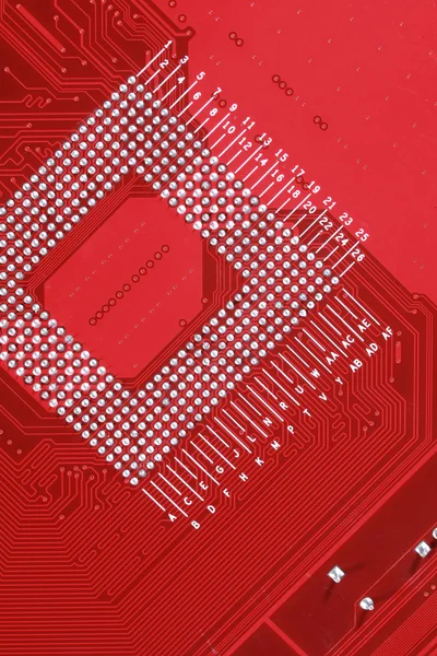コンピューターのマザーボードの赤い基板テクスチャ背景 — ストック写真