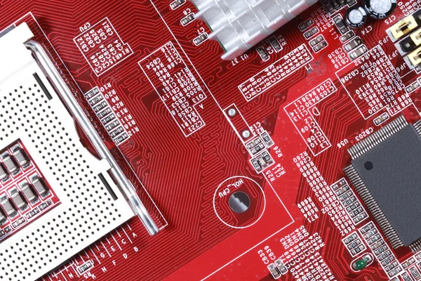 Közeli kép a piros elektronikus áramköri processzor — Stock Fotó