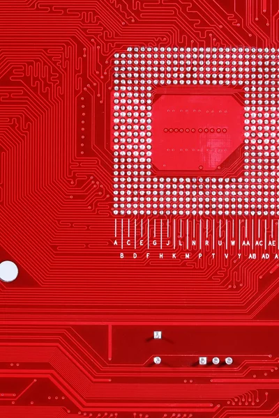 Rode printplaat textuur achtergrond van computer moederbord — Stockfoto