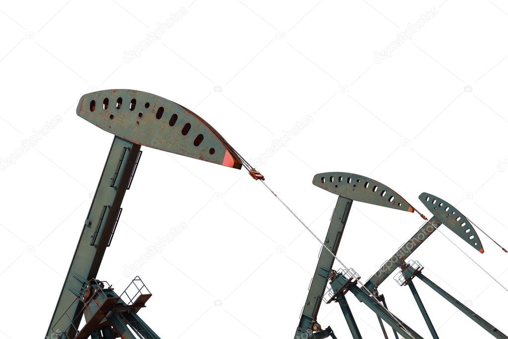 Green Oil pump of crude oilwell rig isolated on white background