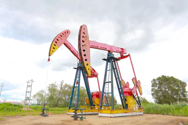 Pink Oil pump of crude oilwell rig — Stock Photo, Image