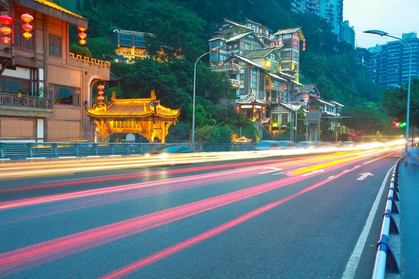 Empty road floor with china ancient architecture — Stock Photo, Image