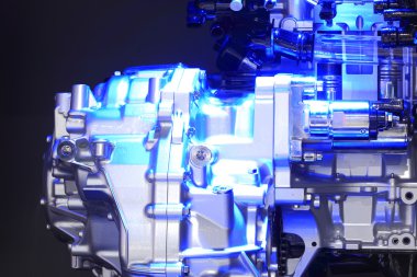 Mavi ışık ışınlama araba motoru yakın çekim