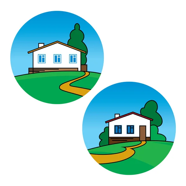 Casas de campo con paisajes — Vector de stock