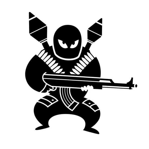 Silueta terrorista con armas — Vector de stock