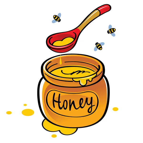 Tarro de miel con abejas — Archivo Imágenes Vectoriales