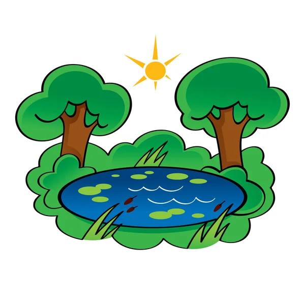 Pond in cartoon Forest — Stock Vector