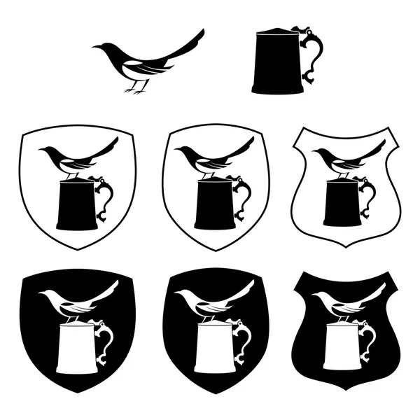 喜鹊和啤酒杯子标签 — 图库矢量图片
