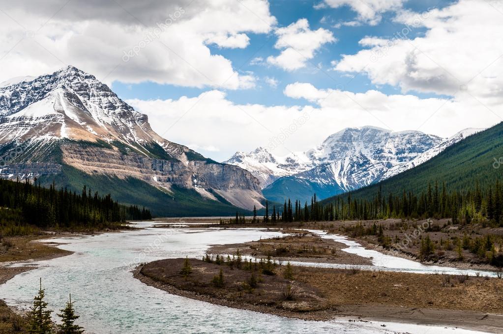 Athabasca River close view with  Columbia Icefield