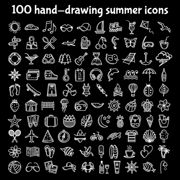 100 iconos de verano dibujados a mano — Archivo Imágenes Vectoriales