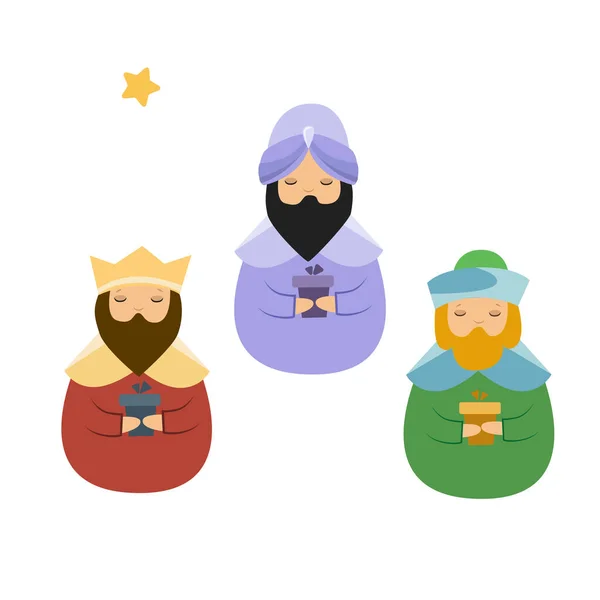 Illustration Vectorielle Trois Sages Noël Avec Des Cadeaux — Image vectorielle