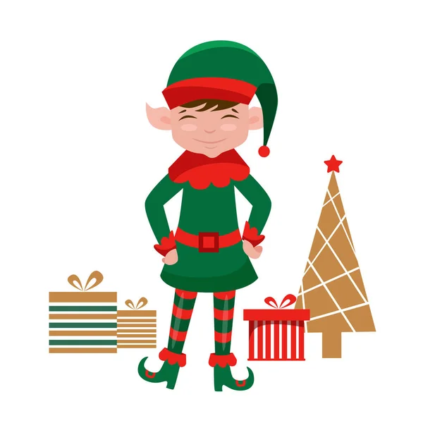 Vector Stock Illustratie Van Kerst Elf Met Geschenk — Stockvector