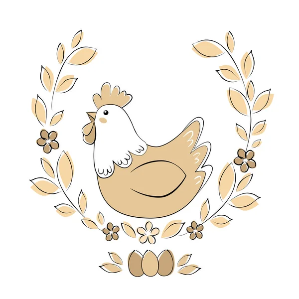 Векторная Иллюстрация Пасхальной Курицы Цветами Пасхальный Декор — стоковый вектор
