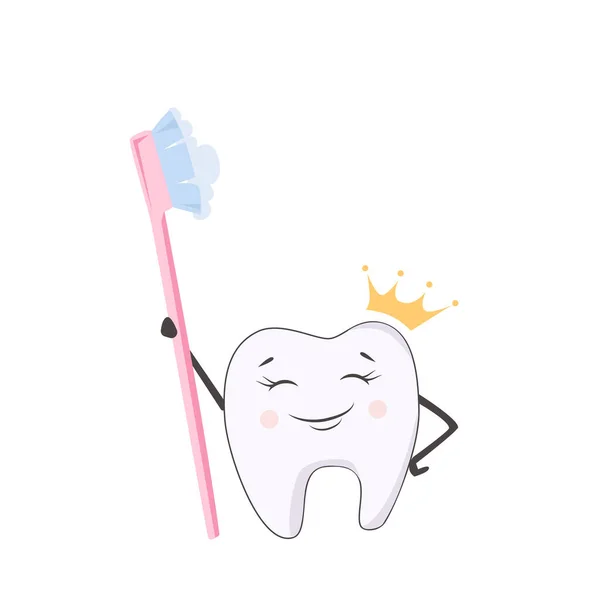 Illustration Vectorielle Une Dent Avec Une Brosse Dents — Image vectorielle