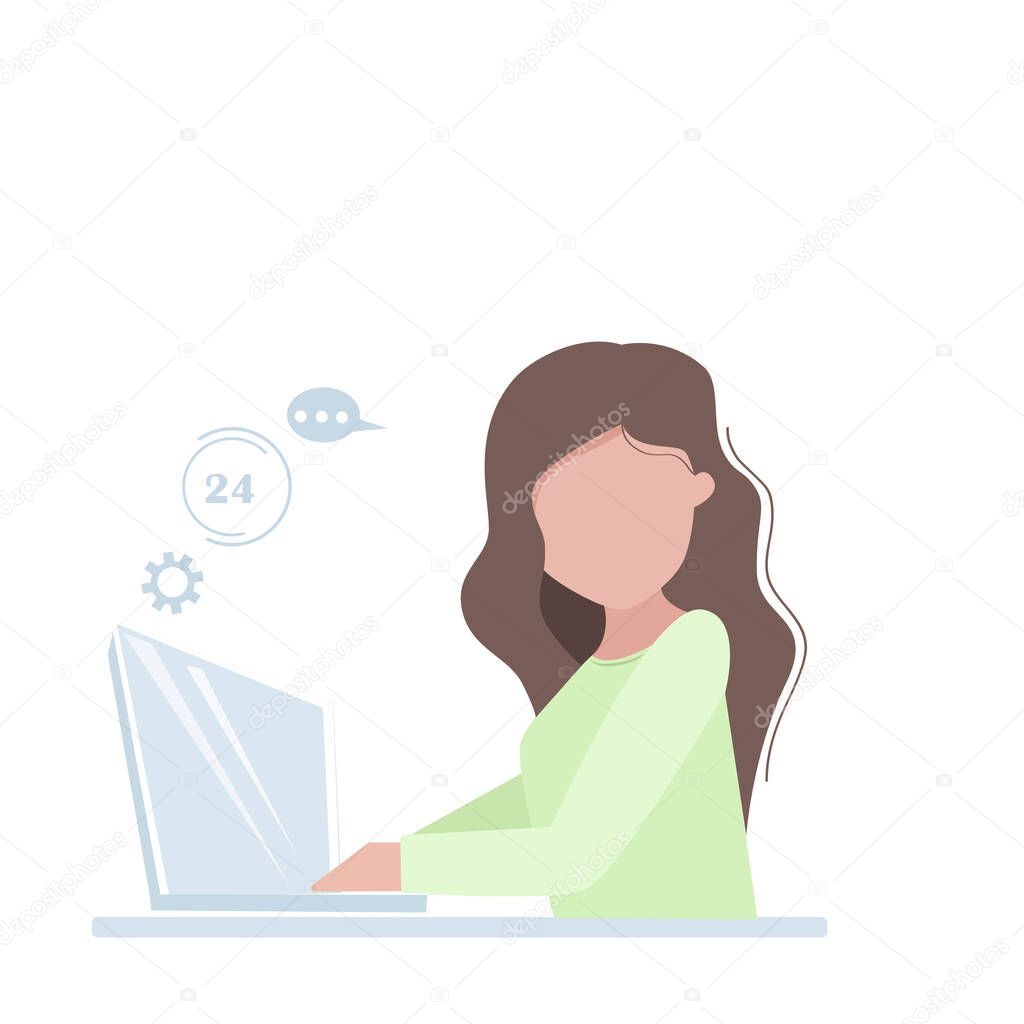 Technical support, 24/7 service, customer care, stock vector illustration in flat style