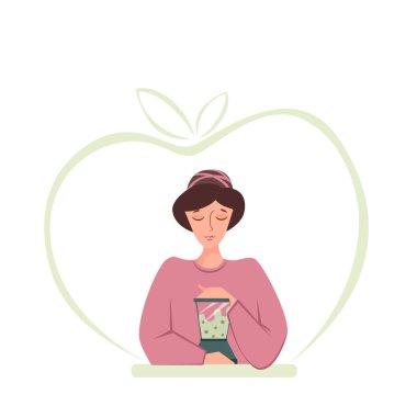 Kız meyve püresi hazırlıyor. Vektör stok illüstrasyonu