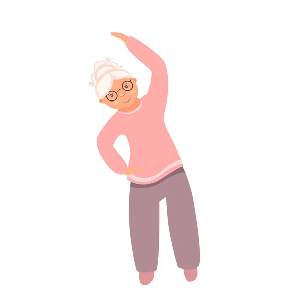 Vector Illustration Elderly Woman Performs Physical Exercises — Stock Vector