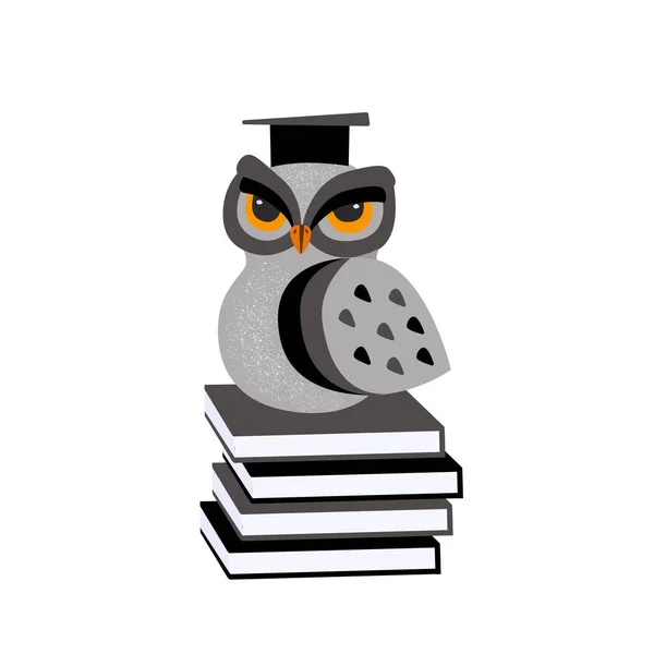 Learned Owl Stack Books Vector Illustration — Stock Vector