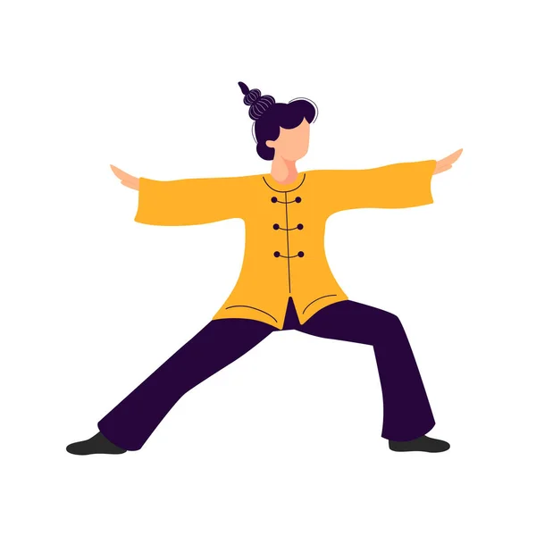 Femme Faisant Des Exercices Tai Chi Qigong Illustration Vectorielle Mode — Image vectorielle