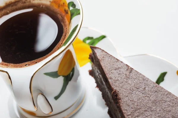 Tasty a chocolate cheese cake with cup of coffee — Stock Photo, Image