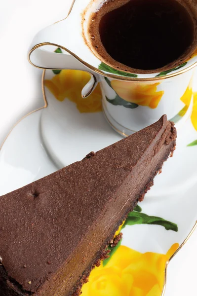 Gustosa torta al cioccolato con tazza di caffè — Foto Stock